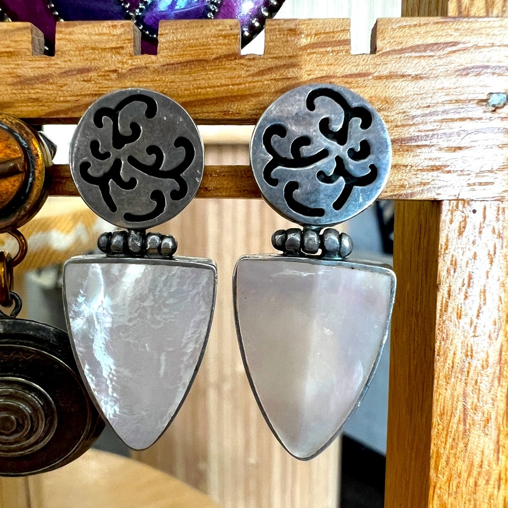 Vintage mother of pearl and sterling silver earrings